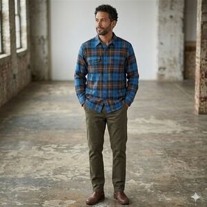 L.L. Bean Button Up Long Sleeve Men L-Reg Multicolor Cotton Plaid Traditional Fi